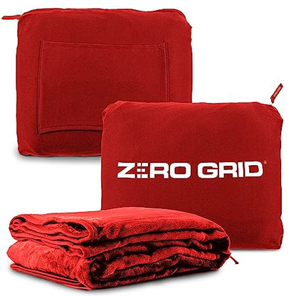 Zero Grid Lightweight Airplane & Travel Blanket with Foot Pockets, Red - color: Red