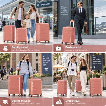 3 Pcs 20"/24"/28" Luggage Sets Suitcase with Wheels Large Checked Travel Suitcases，3 Piece Hard Shell Lightweight Luggage with TSA Lock, - color: 3 PCS & Rose Pink