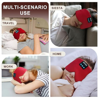 Sleep Mask Bluetooth 5.4 Headphones Soft Wireless Headband Eye Mask Blackout with Microphone (Red) - color: Red