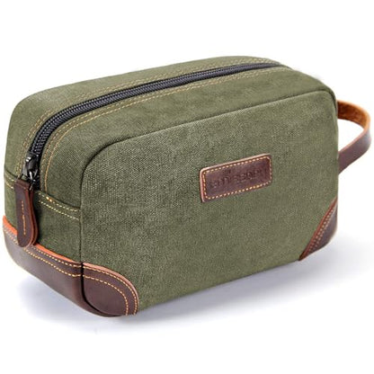 emissary Men's Canvas Travel Toiletry Bag, Leather Dopp Kit - Dark Green - color: Dark Green