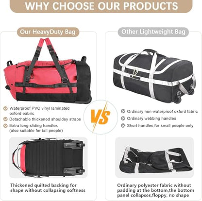 Rolling Duffle Bag with Wheels,86L 30”Carry on Luggage with Wheels,Folding Travel Bag,Duffle Backpack with Separate Shoe Compartment (Red) - color: red, size: 86L duffle bag