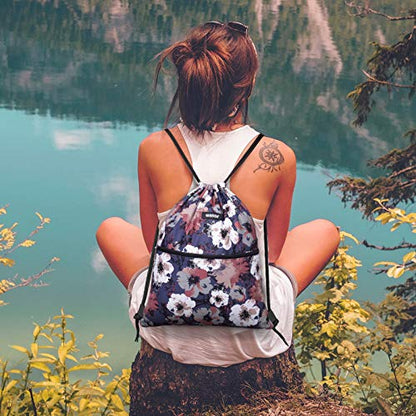 WANDF Drawstring Backpack, Gym Sackpack for Sports (Blue Flower) - color: Blue Flower