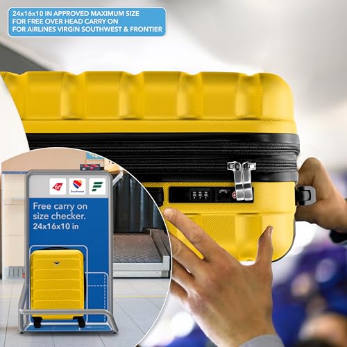 Flight Knight 24x16x10 Expandable Carry On Suitcase Hardside TSA Lock USB C Lightweight Luggage Silent Double Spinner Wheels Maximum Overhead Carry-On Bag For Virgin South West Approved Yellow - color: Yellow, size: 24x16x10"