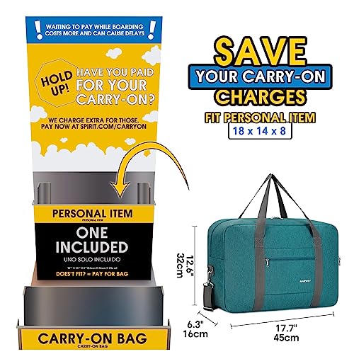 Narway Personal Item Travel Bag, Carry on Foldable Duffle Bag for Women Men - color: ZA-Thick Teal