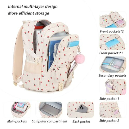 Laptop Backpack Kids Girls Teen Bookbag Elementary Middle school bag 18in(5-Strawberry Set) - color: 5-strawberry Set