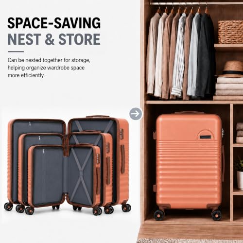 CONCEPTEN Luggage Sets 5 Piece, ABS+PC Hardshell Suitcases with Wheels - color: Tangerine, size: 5 Piece Sets (20/24/28/Db/Tb)