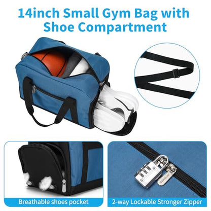 Apenze Small Gym Bag with Shoe Compartment,14 inch Duffel Bag - color: Blue