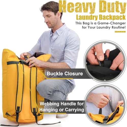 Backpack Laundry Bag, 115L Heavy Duty Extra Large College Laundry Backpack, Dirty Clothes Bag with Shoulder Straps, Laundry Hamper Bag with Drawstring Closure for College Dorm, Apartment Gold - color: Gold