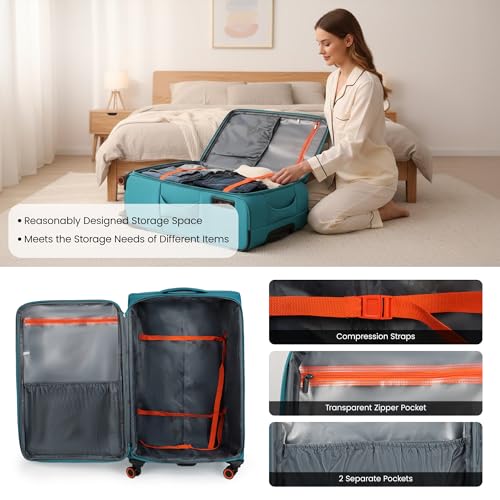3-Piece Softside Expandable Luggage Set w/Front Open Pocket - color: SkyBlue, size: 3-Piece Set (22"/28"/32'')