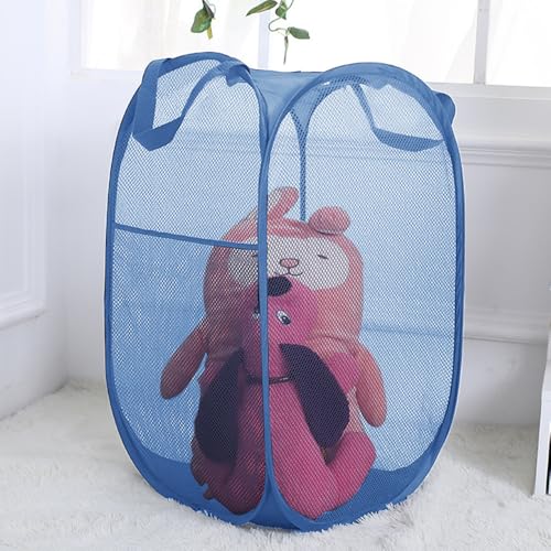 Mesh Pop Up Laundry Hamper, Collapsible Laundry Baskets, Foldable Dirty Clothes Hampers for Bathroom, College Dorm, Travel (Ash Blue) - color: Ash Blue - 1pcs