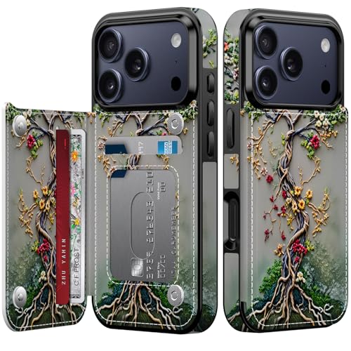 FUNMIKO for iPhone 18 Pro Wallet Case, Card Holder, RFID-Blocking - color: Blooming Tree of Life, size: iPhone 18 Pro