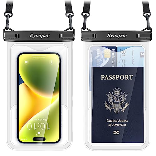Rynapac IPX8 Waterproof Phone Pouch Up to 8.5", 2Pack Phone Protector Pouch - color: [(Clear)Black+Black] Large Waterproof Phone Pouch, size: Case-friendly [8.5-inch]