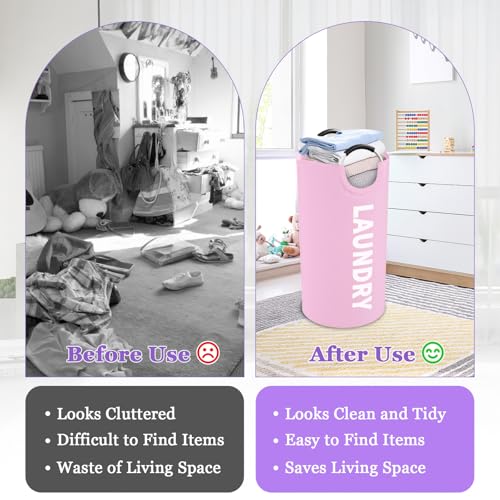 Pink Laundry Basket,Hampers for Laundry with Handle,Foldable Clothes Basket - color: 2Pcs Pink, size: L-95L
