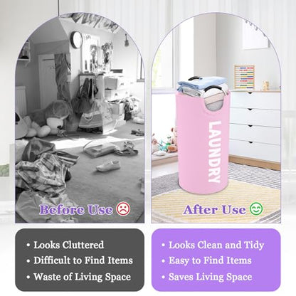 Pink Laundry Basket,Hampers for Laundry with Handle,Foldable Clothes Basket - color: 2Pcs Pink, size: L-95L
