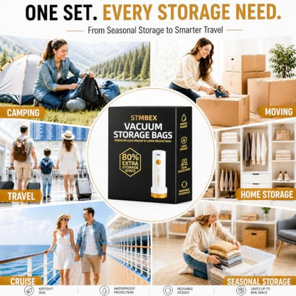 12 Pack Vacuum Storage Bags with Electric Pump for Clothing, Home & Travel