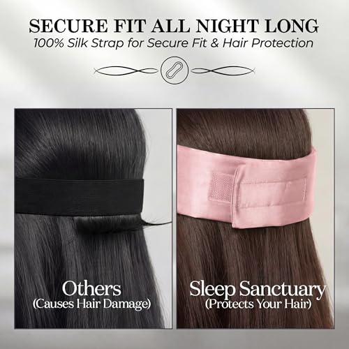 SLEEP SANCTUARY 100% Pure Mulberry Silk Sleep Mask - 22 Momme Light Blocking Hook & Loop Silk Eye Mask for Sleeping - Secure Fit for Side Sleepers, Women & Men - Cloud Soft (Pink) - color: Pink