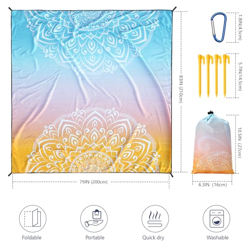 Beach Blanket Sandproof Extra Large Beach Mat Adults Waterproof Sand Free - color: Bb-mtl-greenorange, size: 79" X 83"