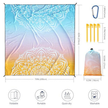 Beach Blanket Sandproof Extra Large Beach Mat Adults Waterproof Sand Free - color: Bb-mtl-greenorange, size: 79" X 83"