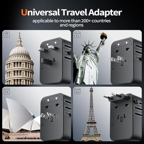Universal Travel Adapter,Travel Plug Adapter for US/EU/UK/AU and Over 200 Countries Worldwide,European Travel Plug Adapter International Plug Adapter with 3 USB-C 45W PD Fast Charging&2 USB-A Adaptor