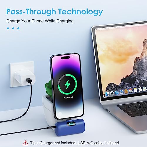 [2팩]아이폰 14/13용 소형 휴대용 충전기, 업그레이드된 5000mAh PD 고속 충전 보조 배터리, 아이폰 14/14 프로 맥스/13/13 프로/12 프로/11/XR/X/8/7/6과 호환되는 미니 휴대용 휴대폰 충전기 블랙+블루 - color: 블랙+블루.