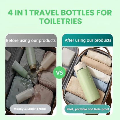 4 in 1 Travel Pump Dispenser Bottle, 30ML 4 Pack Leak-Proof Pump Containers with Measurement Scale & Label Stickers, Portable Bottles for Toiletries, Shower & Travel Use - color: White