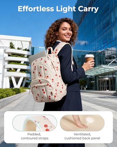 BAGSMART College Laptop Backpack,Cute Travel Backpack for Women,Quilted Computer Bookbag - color: 16-strawberry Print