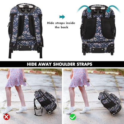 Tilami Rolling Backpack for Kids 19 inch with Lunch Bag Wheeled Laptop Backpack,Bicycle