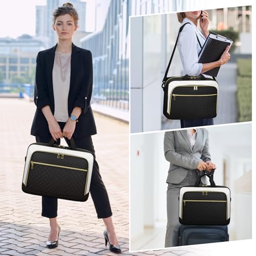NEWHEY Laptop Bag 17.3 Inch Laptop Briefcase for Women Large Computer Bag - color: Black&beige, size: 17 inch