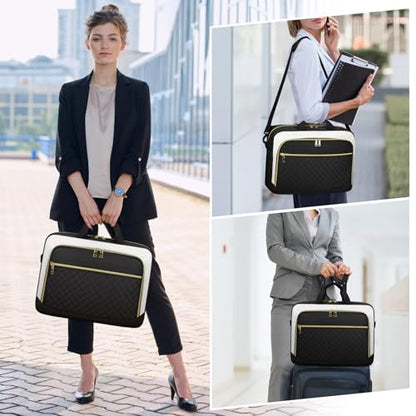 NEWHEY Laptop Bag 17.3 Inch Laptop Briefcase for Women Large Computer Bag - color: Black&beige, size: 17 inch