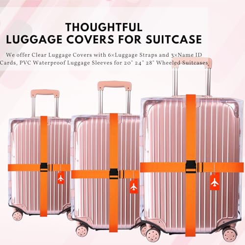 3 Pcs Luggage Protector Suitcase Cover, 20" 24" 28" Plastic Covers, TSA Approved Transparent Waterproof Suitcase Sleeve