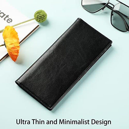 Lavemi Ultra Slim Thin Leather Women Wallet RFID Blocking Credit Card Holder Bifold Long Ladies Billfold - color: 1-waxed Black