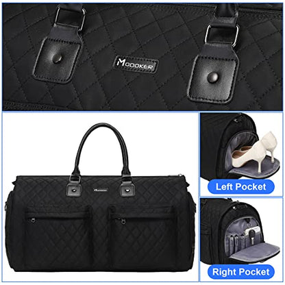 Convertible Garment Duffel Bag, 2-in-1 Hanging Suitcase for Travel - color: Quilted Black
