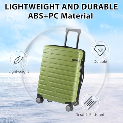 EMPSIGN Carry On Luggage with Spinner Wheels, 20-Inch, Green - color: GREEN