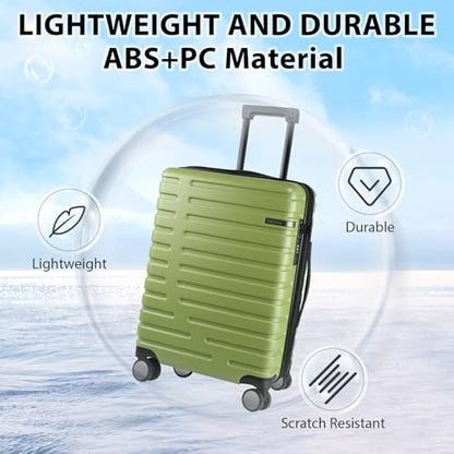 EMPSIGN Carry On Luggage with Spinner Wheels, 20-Inch, Green - color: GREEN
