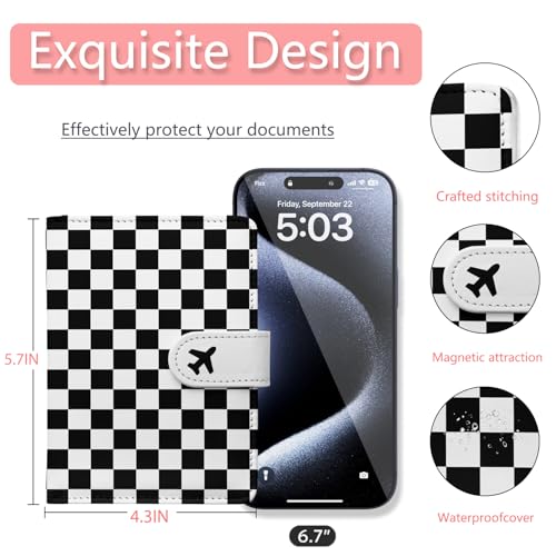 Passport Holder, Cute Travel Wallet Cover with RFID Blocking,black - color: B-Grid
