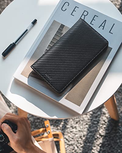VULKIT Passport Wallet for Travel RFID Blocking Premium Leather - color: Carbon Fiber Black