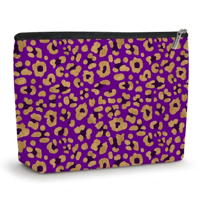 Purple Leopard Print Makeup Bag Cosmetic Bag, Makeup Organizer for Women - color: Purple Gold Black Leopard 582