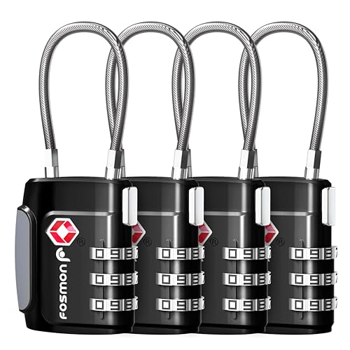 Fosmon TSA Approved Cable Luggage Locks, 3 Digit Combination, 4 Pack - style: 3 Digit black 4 pack