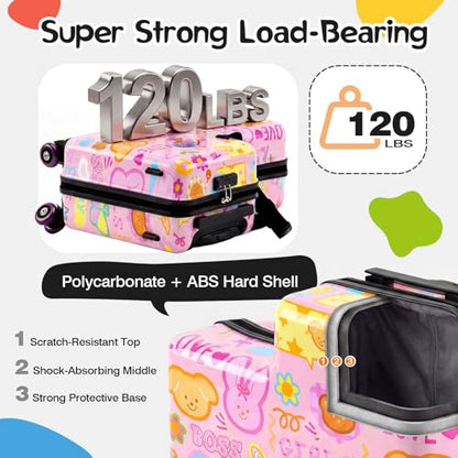 20" Kids Ride On Suitcase, Lightweight Hardshell Travel Luggage with Wheels - color: Candy Garden Pink