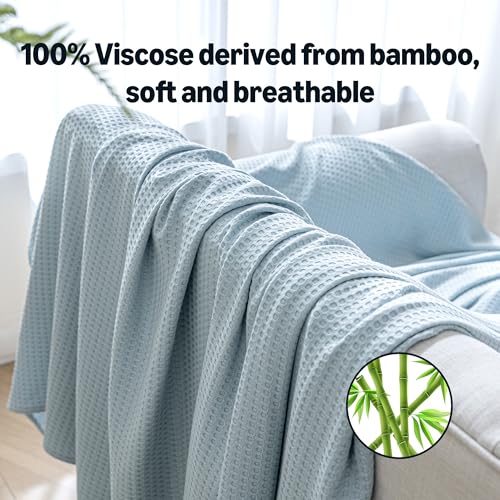 Amazon Basics Waffle 100% Viscose from Bamboo Blanket, Throw, Blue - color: Blue, size: Throw