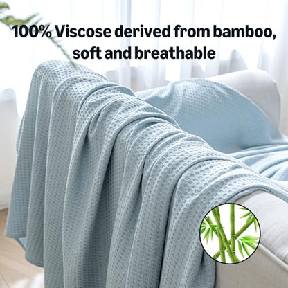 Amazon Basics Waffle 100% Viscose from Bamboo Blanket, Throw, Blue - color: Blue, size: Throw