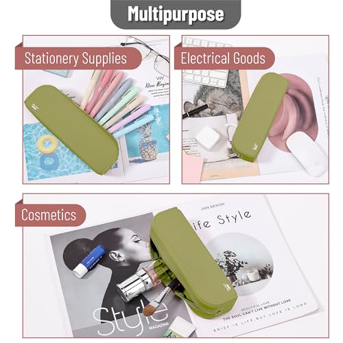 Mr. Pen- Silicone Pencil Case, Aesthetic Pencil Bag for Women, Makeup Pouch - color: Olive Green