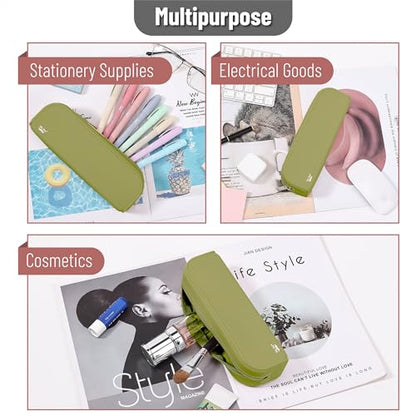 Mr. Pen- Silicone Pencil Case, Aesthetic Pencil Bag for Women, Makeup Pouch - color: Olive Green