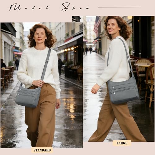 VOLGANIK ROCK RFID Purses for Women Fabric Nylon Multi Pocket Crossbody Bag Ladies Travel Handbag - color: Silver Grey, size: Standard