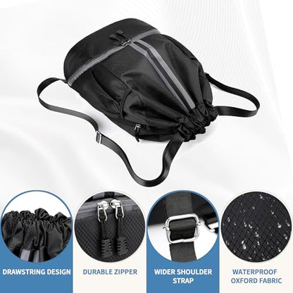 JELUTAR Drawstring Backpack Gym Bag with Shoes Compartment, Black - color: Black, size: Large