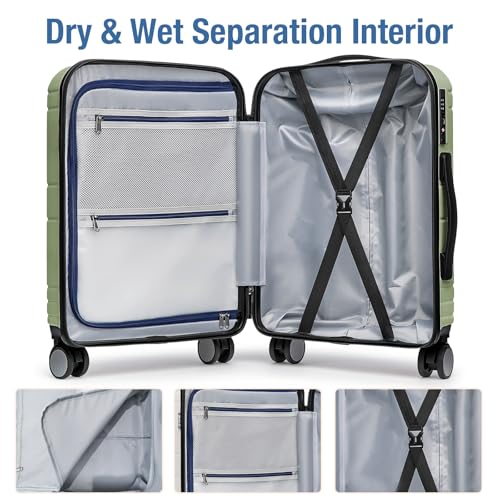 Carry On Luggage 22x14x9 Airline Approved,Hardside Suitcase,20 Inch,LtGreen - color: Fruit Green