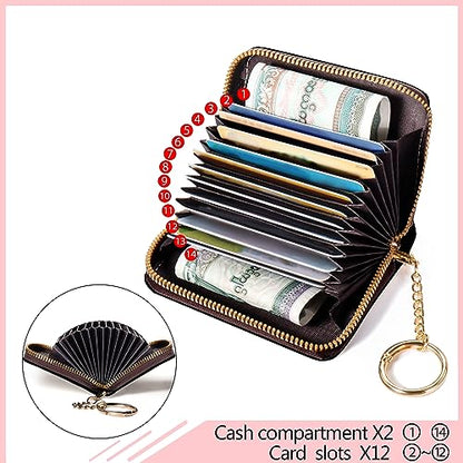 Blusabaca Women's RFID-Blocking American Flag Wallet, Leather, 12 Card Slots, 2 Coins, Zipper Closure, Waterproof - color: American Flag