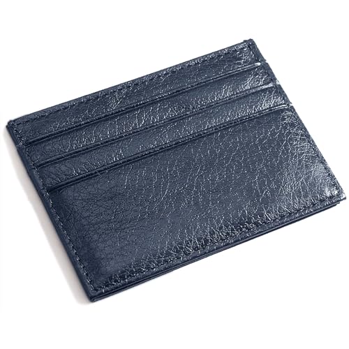 M-Plateau Super Slim Genuine Leather Credit Card Wallet - color: Navy Blue