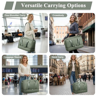 Large Travel Duffle Bag,Carry-on Overnight Weekender Bags for Women - color: Green with Toiletry Bag