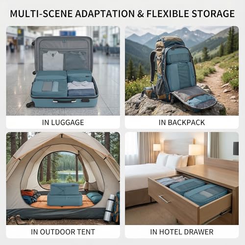 4 Piece Compression Packing Cubes for 3–7 Day Travel, Gray Blue - color: Gray Blue